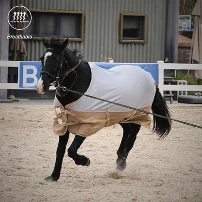 BARN & STABLE Breathable and UV Protective Tear-Resistant Mesh Horse Fly Sheet Comfy Equine Summer Sheet with Removable Web Leg Straps - color: Silver Gold, size: 69 in