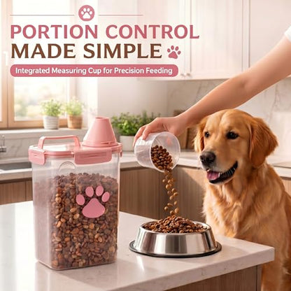 Dog Storage Container with Cleaning Brush and Measuring Cup - color: 3QT-Pink