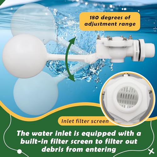 1" Detachable Floating Float Valve,White Plastic Large Water Discharge Water Float Valve with Adjustable Arm for Water Level Control for Water Tank Pond, Livestock Waterer (1") - size: 1 Inch