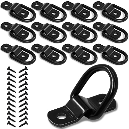12 PCS D Ring Tie Down Anchors 1/4" Heavy Duty, Black | 2400 lbs for Trailer Truck Bed Cargo Bracket Enclosed Points Pickup Camper Tie Down Straps - size: Black 12PCS