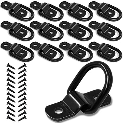 12 PCS D Ring Tie Down Anchors 1/4" Heavy Duty, Black | 2400 lbs for Trailer Truck Bed Cargo Bracket Enclosed Points Pickup Camper Tie Down Straps - size: Black 12PCS