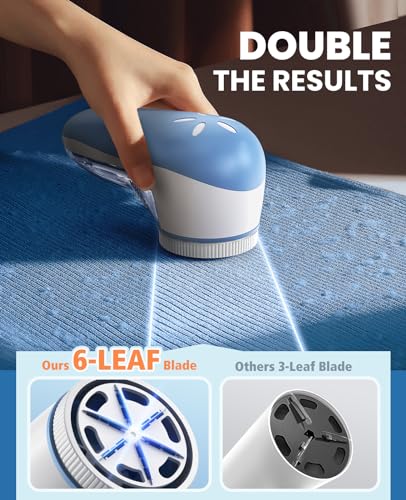 POPCHOSE Fabric Shaver, Lint Shaver with 6-Leaf Blade, Rechargeable - color: Light Blue