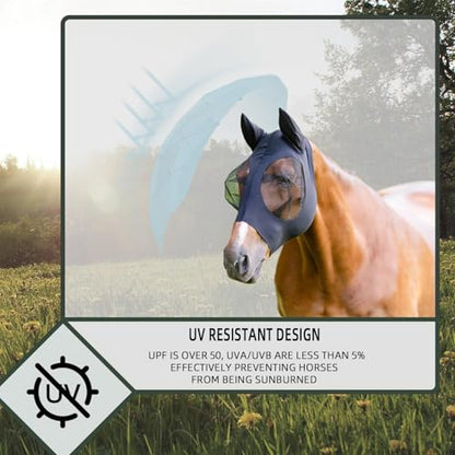 1 Pcs Elastic Fly Masks for Horses with Ears(Black), Comfortable Cashel Mesh Fly Mask Elasticity Breathability UV Protection Horse Face Covering for Riding Supplies - size: Black-Cob(M)