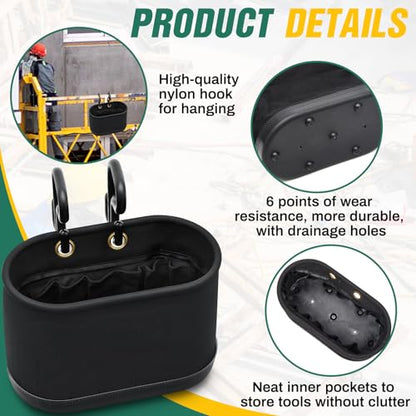 Vesici 2 Set Black Canvas Bucket Bag Including Hooks Aerial Oval Lineman Tool Bucket with Black Polypropylene Bottom 15 Pockets Tool Organizer for Industrial Maintenance Construction Sites - color: Black
