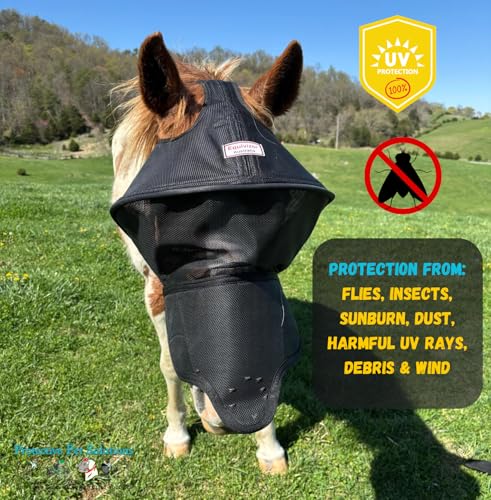 Solar Vizor Horse Fly Mask with Nose (Size X-Large), Innovative Design - 100% UV Eye Protection for Horses with Uveitis,Photosensitivity,Ulcer, Head Shaking, Protects from Flies, Insects,Dust, Debris. - size: X-LARGE