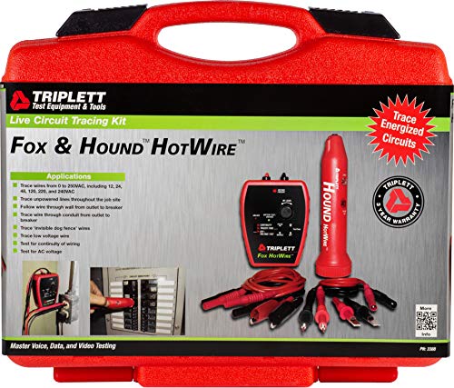 Triplett 3388 Fox & Hound HotWire Live Wire Tone and Probe Wire Tracing Kit with Adjustable Sensitivity - Traces Wires from 0 ~ 250 VAC and up to 1000 ft,Black