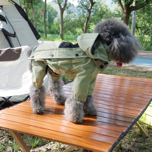 LOVELONGLONG Fleece-Lined Dog Raincoat with Removable Hood – Waterproof Winter Full Body Dog Jacket – Windproof Snowproof Cold-Weather Suit – Green-F M - color: Sage Green Fleeced, size: M (Back 14")