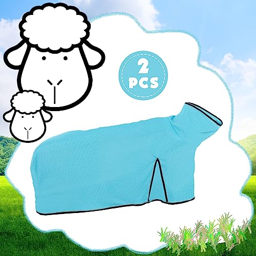 Silkfly 2 Pcs Sheep Blanket Mesh Medium Goat Blanket with Mesh Butt and Adjustable Belly Strap Fits Lambs 110-140 Lbs for Show Lambs, Offers Effective Protection from Fly Bites (Blue) - color: Blue