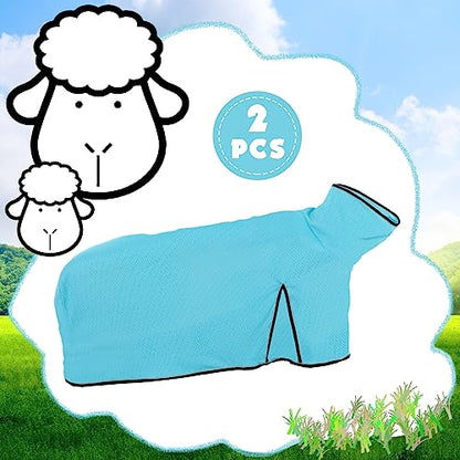 Silkfly 2 Pcs Sheep Blanket Mesh Medium Goat Blanket with Mesh Butt and Adjustable Belly Strap Fits Lambs 110-140 Lbs for Show Lambs, Offers Effective Protection from Fly Bites (Blue) - color: Blue
