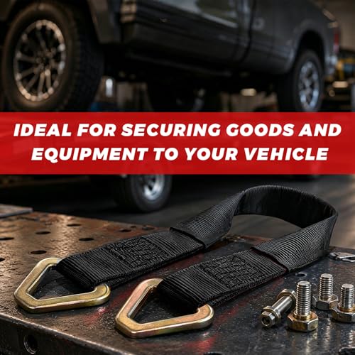 2" × 29" Premium Axle Tie Down Strap with D Rings, Heavy Duty Auto Axle Tow Strap with Protective Sleeve, 6614 Lbs Tire Wheel Tie-Down Straps for Securing Vehicle Transport (Black) - color: Black
