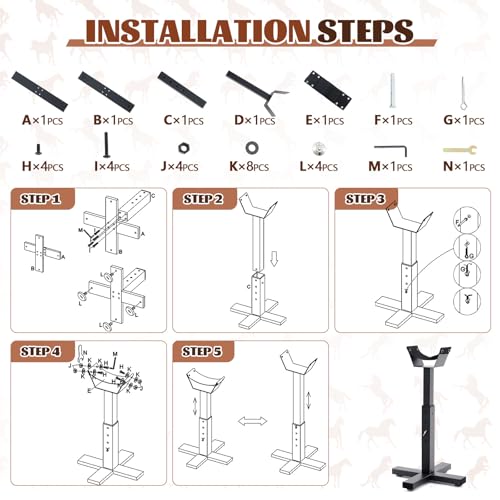 Abbylike Adjustable Farrier Stand Metal Blacksmith Farrier Horse Hoof Stand with 5 Adjustable Heights Cross Base Horse Hoof Trimming Tools for Equine Barefoot Trimming Shoeing Veterinary Care, Black