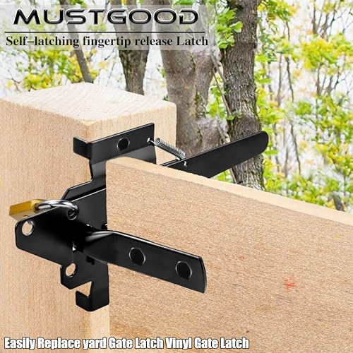 Gate Latch for Wood Fence, Heavy Duty Self Locking, Automatic Release, Black