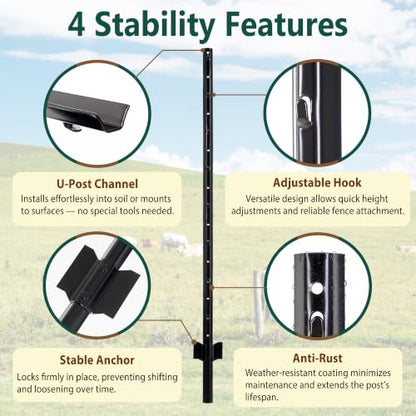 Metal Garden Fence Posts – Heavy Duty Spliced U-Post for Wire Fencing, 6 FT Black | 15 Pack No-Dig Fence Stakes, Double Rustproof Steel Fence Posts for Yard, Garden and Farm - size: 6FT-15PACK