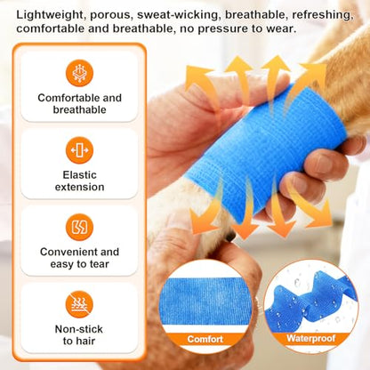 10 Pack Self Adhesive Bandage Wrap Pet Breathable First Aid Cohesive Gauze - color: Solid Color