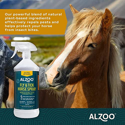 ALZOO Natural Fly and Tick Horse Spray, Helps Repel Mosquitoes, Horseflies & Ticks, Plant-Based Active Ingredients, 32 Fl. Oz. Spray Bottle (Pack of 2) - size: 32 Fl Oz (Pack of 2)