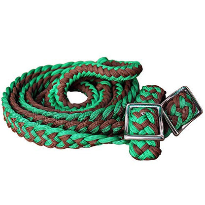 HILASON Braided Poly Barrel Horse Racing Reins Flat Grip Knots 1" X 8Ft | Rein Gifts - color: Dark Green-Tan