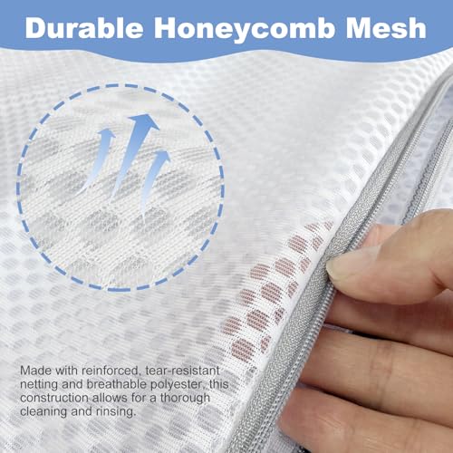 Laundry Bags Mesh Wash Bags for Delicates, Upgraded Honeycomb & Fine Mesh, Extra Durable with Sturdy Zippers, Protect Clothes in Washing Machine Essentials for Home, College & Dorm, 16 x 20 in 3-Pack