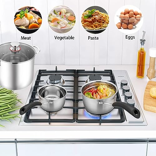 TeamFar 1qt & 2qt Saucepan with Lid, Stainless Steel Small Cooking Pot | Milk Sauce Pan with Long Handle for Home Kitchen, Non-Toxic & Heavy-Duty, Multi-use & Dishwasher Safe - size: 1QT+2QT