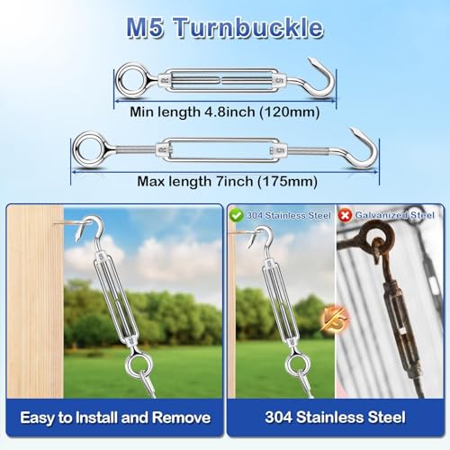 M5 Turnbuckles for Cables Wire, 200ft 1/16 Vinyl Coated 304 Stainless Cable - color: 60M+M5 Turnbuckle Wire Tensioner Kit