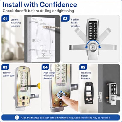 Keyless Door Lock with Handle, Battery-Free Mechanical Keypad Lock - color: Stainless steel color