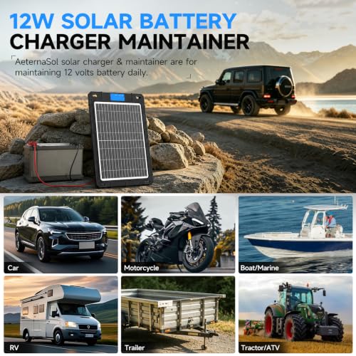 12V Solar Car Battery Charger 12W Waterproof Portable Solar Trickle Charger Maintainer with Smart PWM Controller for Car, Automotive, Motorcycle, Boat, Marine, RV,Trailer, Snowmobile, etc. - color: 12W PWM Solar Battery Charger