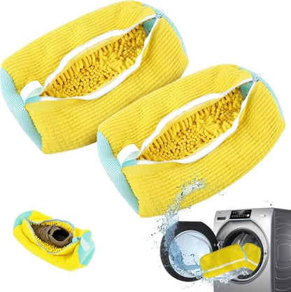 Shoe Washing Bag for Laundry Machine – Heavy-Duty Sneaker Laundry Bag Protector with Thick Microfiber Cushion, Zipper Cover & Mesh Sides – Shoe Cleaner Bag for Washer & Dryer (Yellow) - color: Yellow