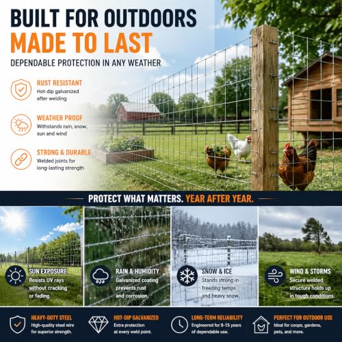 Welded Wire Mesh Fence 4ft x 50ft 2"x4" 15 Gauge Galvanized Wire Fence Roll | Heavy Duty Galvanized Wire fencing Roll for Garden Dog Pen Chicken Coop Livestock & Backyard Fencing Resistant Utility Fence - size: 2×4in 4'×50'