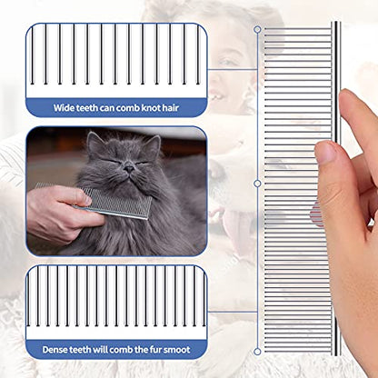 Undercoat Rake for Dogs, 3 Pack Pet Grooming Brush Set Long Tooth Rake Brush & Double-Sided Teech Comb & Stainless Steel Shedding Comb, Long Haired Pet Grooming Tool Set for Horse Large Dog Cat