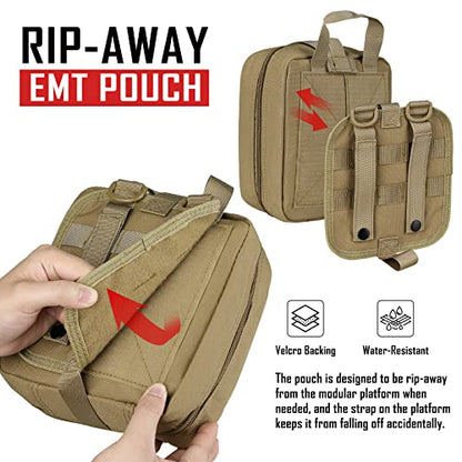 LIVANS 1000D First Aid Bag Empty, Medical Ifak Pouch for Emergency & EMT - color: Khaki(7.1"l X 3.5"w X 8"h)