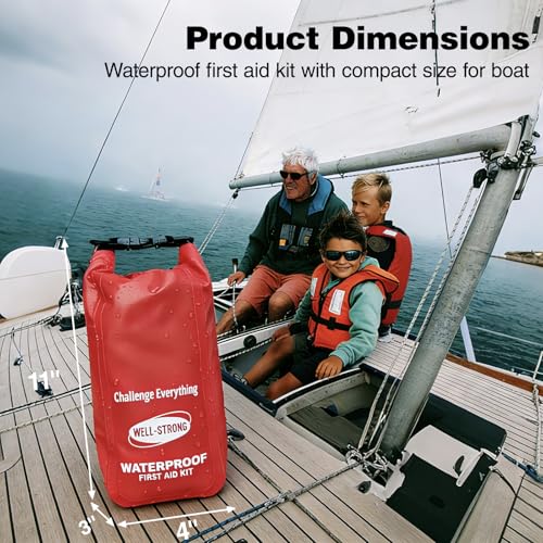 Waterproof First Aid Kit Roll Top Boat Emergency Kit with Waterproof Contents for Fishing Kayaking Boating Swimming Camping Rafting Beach Red - color: Ws011-red