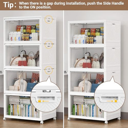 BROVIEW 400QT Large Stackable Storage Bins with Clear Doors, V20 4Pack | 100Gal Plastic Closet Organizer Cabinet with Lid and Wheels, Collapsible Latch Box Folding Drawer for Home, White - size: 100QT-4Pack
