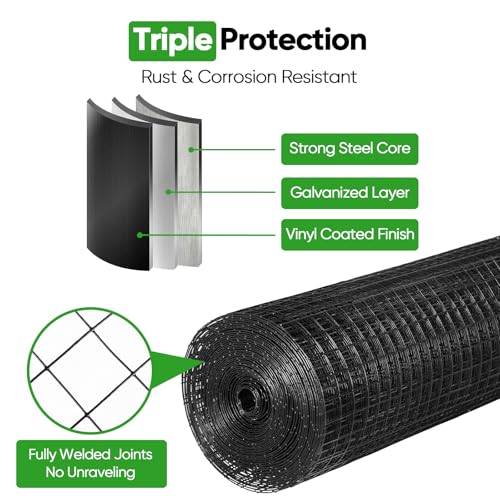 Black Hardware Cloth 24 in x 50 ft, 1 Inch Hardware Cloth, 19 Gauge Vinyl-Coated Steel 1x1 Welded Wire Mesh Roll for Chicken Wire Fencing, Chicken Coop, Garden Fence, Rabbit Fence and Catio - size: 1"x1" 19GA 24"x50'