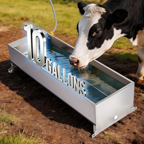 10 Gallons Automatic Livestock Water Trough Stainless Steel Larger Dog Water Bowl Dispenser with Float Valve Kit Large Capacity Outdoor Horse Pig Water Trough for Dog Pig Cow Goat 36‘’*12.4*‘’9.1‘’ - size: 10 Gallons