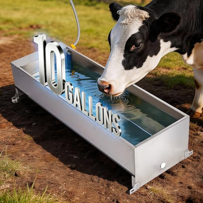 10 Gallons Automatic Livestock Water Trough Stainless Steel Larger Dog Water Bowl Dispenser with Float Valve Kit Large Capacity Outdoor Horse Pig Water Trough for Dog Pig Cow Goat 36‘’*12.4*‘’9.1‘’ - size: 10 Gallons