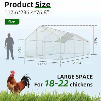 4ever2buy Metal Chicken Coop, 10x20 FT Walk-in Chicken Run Pen Poultry Cage, Water-Resistant & Anti-UV Cover, Large Chicken Coop for 18-22 Chickens - size: 236.4"L x 117.6"W x 76.8"H