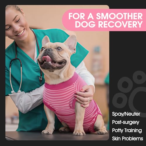 FUAMEY Recovery Suit for Dogs Post-Surgery,Dog Surgery Suit Female Spay - color: Rose Stripes, size: Xs(back:8.3-11.4in,wt:4-7lbs)