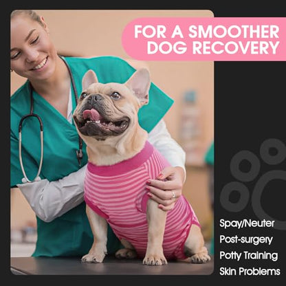 FUAMEY Recovery Suit for Dogs Post-Surgery,Dog Surgery Suit Female Spay - color: Rose Stripes, size: Xs(back:8.3-11.4in,wt:4-7lbs)