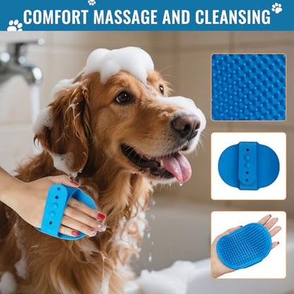 Pjordo 8 in-1 Dog Grooming Kit - Supplies for Short and Long Hair Dogs & Cats, Dog Brushes for Grooming, Dematting Comb for Pet, Bath Brush, Flea Comb, Pet Donditioner, Set in Blue