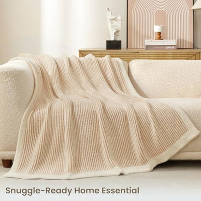 Snuggle Sac Fluffy Bedding Blanket Twin Size, Soft Luxurious Knit Throws, Fuzzy Microfiber Blankets for Couch, Sofa, Bed, Cream Beige, 60x80 inches - color: Cream/Beige, size: Twin(60"x 80")