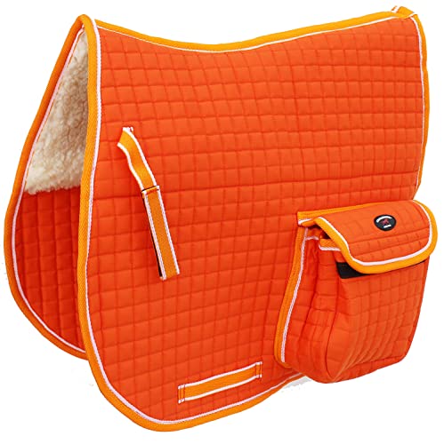 Horse English Quilted Faux Fur All-Purpose Saddle Pad Pockets 72152 - color: Orange