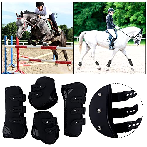 MAYiT Horse Tendon Boots (4 pcs - Front & Hind), PU Shell Tendon Fetlock Brace Guard Boots for Riding Shock Absorbing Jumping Competition Protection
