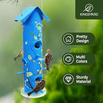 Kingsyard Metal Bird Feeders for Outdoors Hanging, Tube Bird Feeder - color: Blue