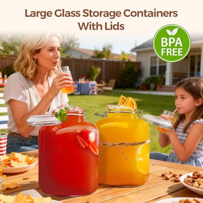 ComSaf Square Glass Pantry Jars with Airtight Lids 1.1 Gallon 2 Pack Large - size: 1.1 Gal*2