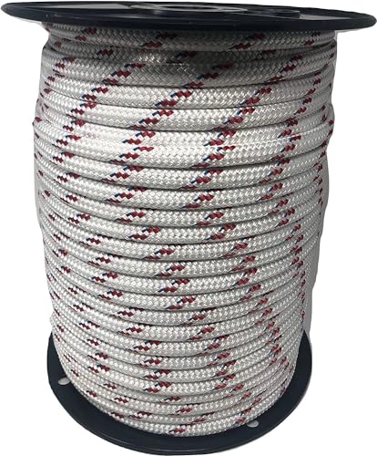 Blue Ox Rope 7/16" Yacht Braid Premium Polyester, White/red/Blue, 50 ft - size: 50 feet