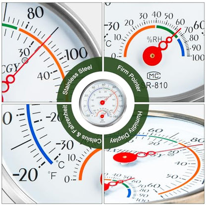 Indoor Outdoor Thermometer Hygrometer, Large Dial