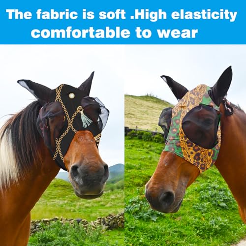 Super Comfort Fly Marsks for Horses of 3pcs Set-Horse FlyMask with Ears- Elasticity Fly Mask with UV Protection（Size：L - size: 3 pcs