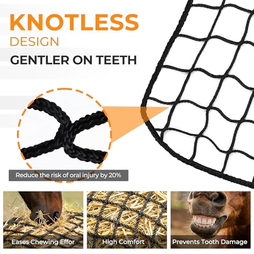 FRUITEAM 6 * 6 ft Round Bale Hay Net for Horses, Round Bale Feeder with 2 inch Hole, Hay Nets for Horses, Goats and Cattles, Knotless Design - Mouth-Safe for Horses with Repair Tool
