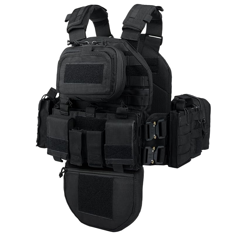 YAKEDA Tactical Training Vest with PALS System - Multi-Pocket Adjustable Straps Quick-Release Buckle for Hunting - color: Bk