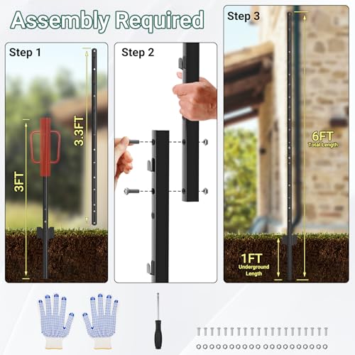 Metal Fence Posts Splicing 6 FT, 16 Pack Black Heavy Duty U Posts - color: Black, size: 6FT-16Pack