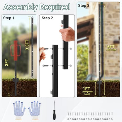 Metal Fence Posts Splicing 6 FT, 16 Pack Black Heavy Duty U Posts - color: Black, size: 6FT-16Pack